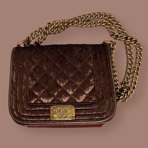 Brown Velvet Quilted Chain Bag by Sharif